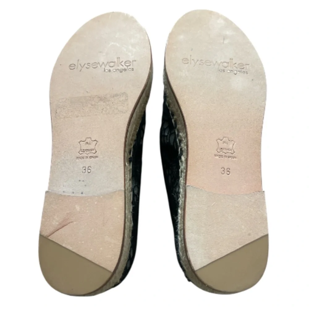Elyse Walker Black Lace Espadrilles Size 36 Designer Lace Slip On Flats